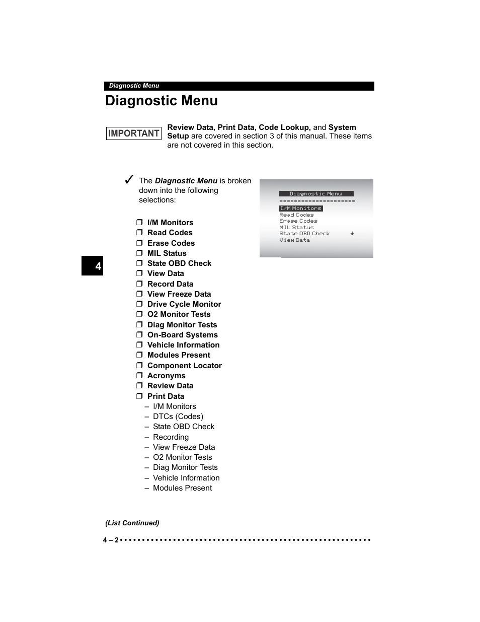 Diagnostic menu | Actron AutoScanner® Plus CP9580A User Manual | Page 58 / 126