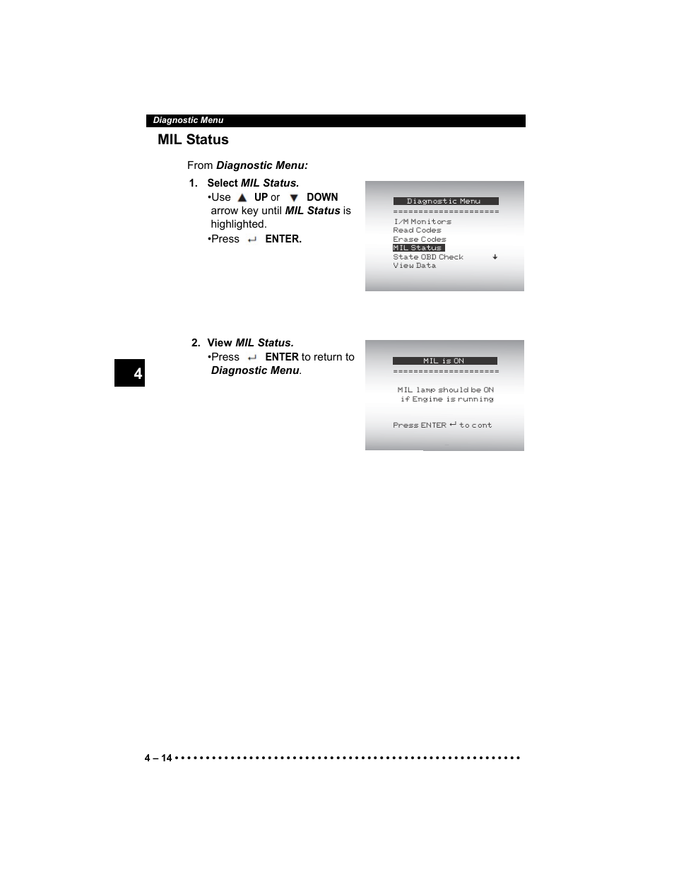 Mil status | Actron AutoScanner® Plus CP9580A User Manual | Page 70 / 126