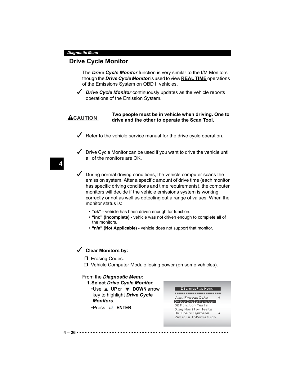 Drive cycle monitor | Actron AutoScanner® Plus CP9580A User Manual | Page 82 / 126