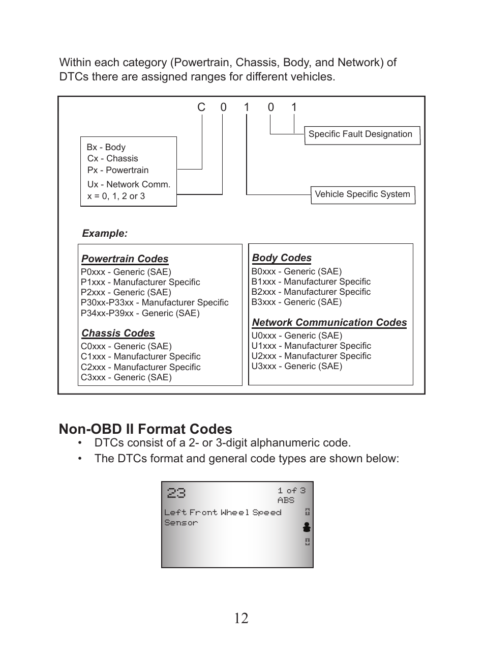 Non-obd ii format codes, C 0 1 0 1 | Actron CP9449 ABS BrakeScan User Manual | Page 12 / 16