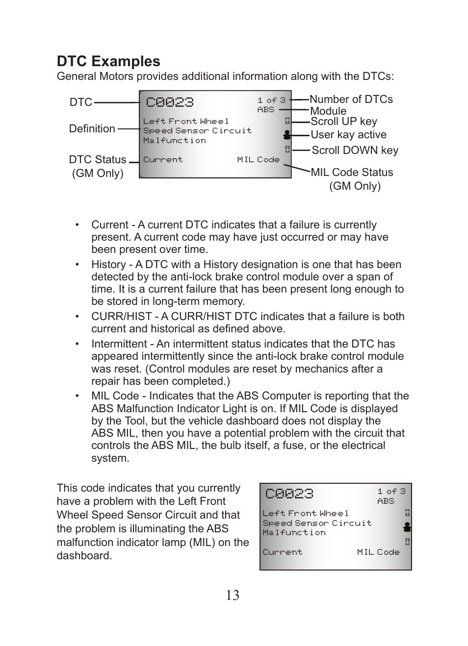 1 dtc examples, C0023 | Actron CP9449 ABS BrakeScan User Manual | Page 13 / 16