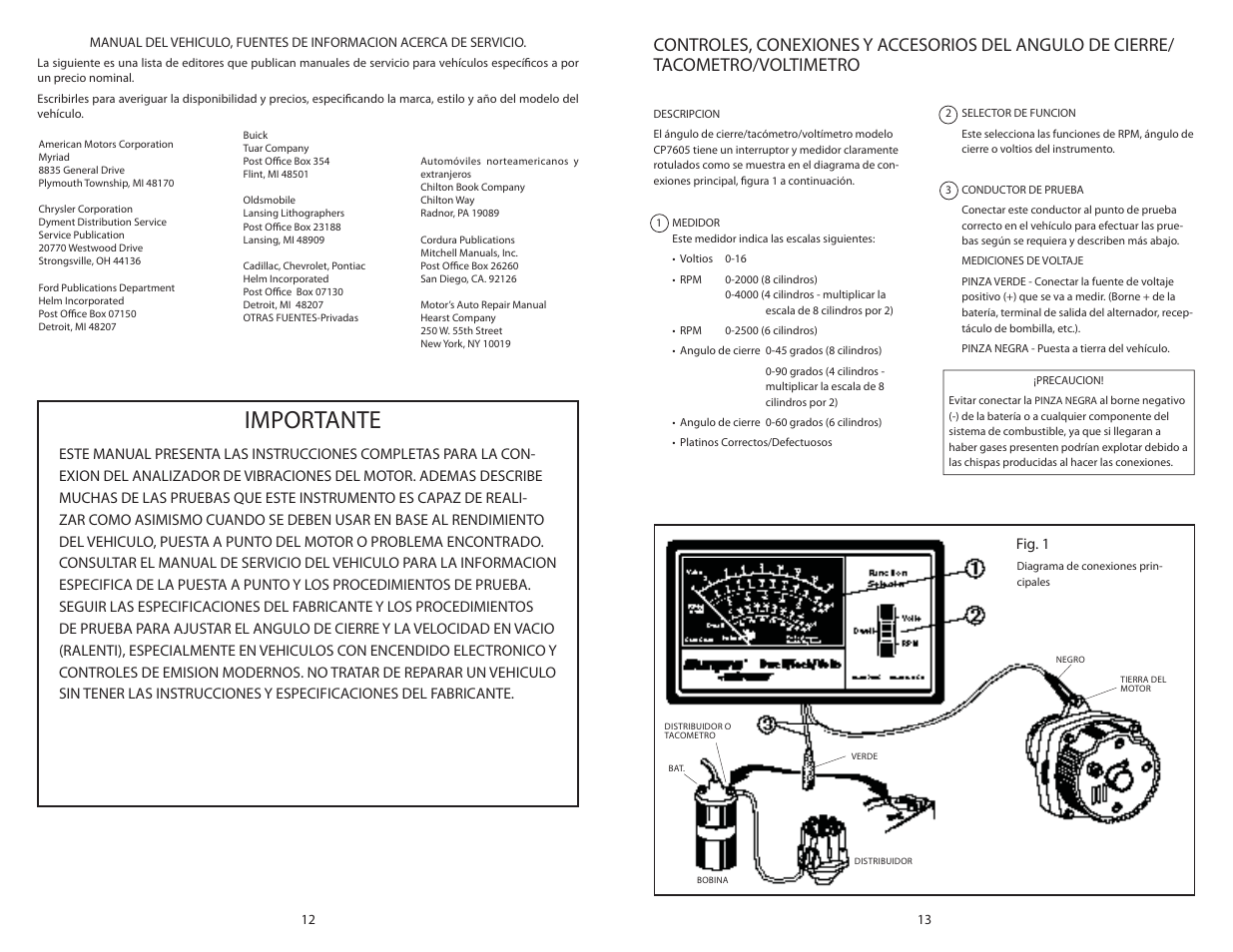 Importante | Actron Dwell__Volt Analyzer CP7605 User Manual | Page 7 / 10