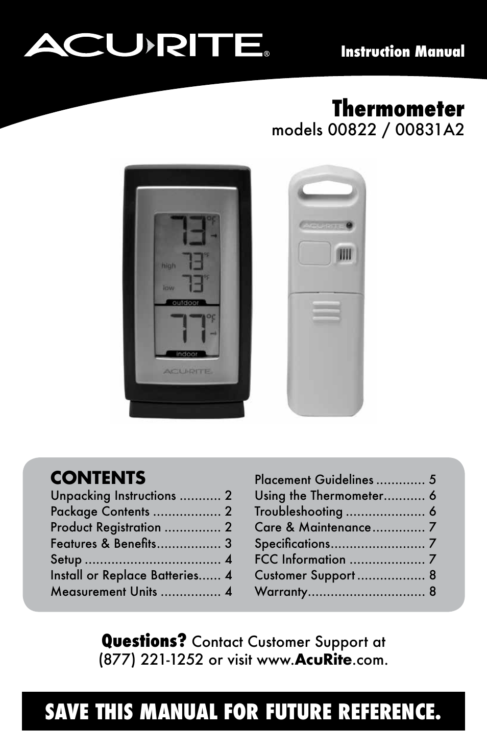 AcuRite 00831 Thermometer User Manual | 10 pages