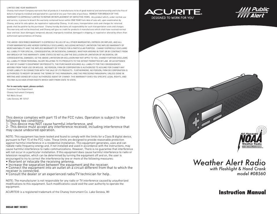 AcuRite 08560 Weather Radio User Manual | 14 pages