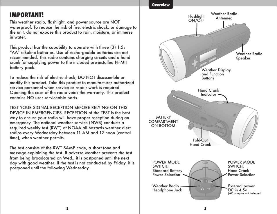 Important | AcuRite 08560 Weather Radio User Manual | Page 3 / 14