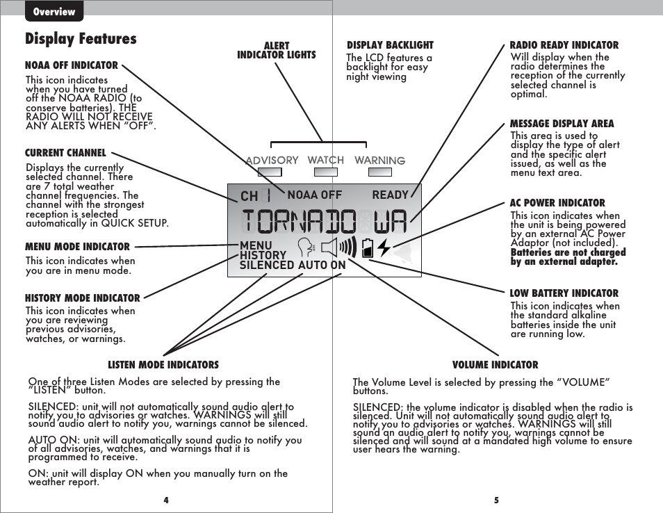 Display features | AcuRite 08560 Weather Radio User Manual | Page 4 / 14