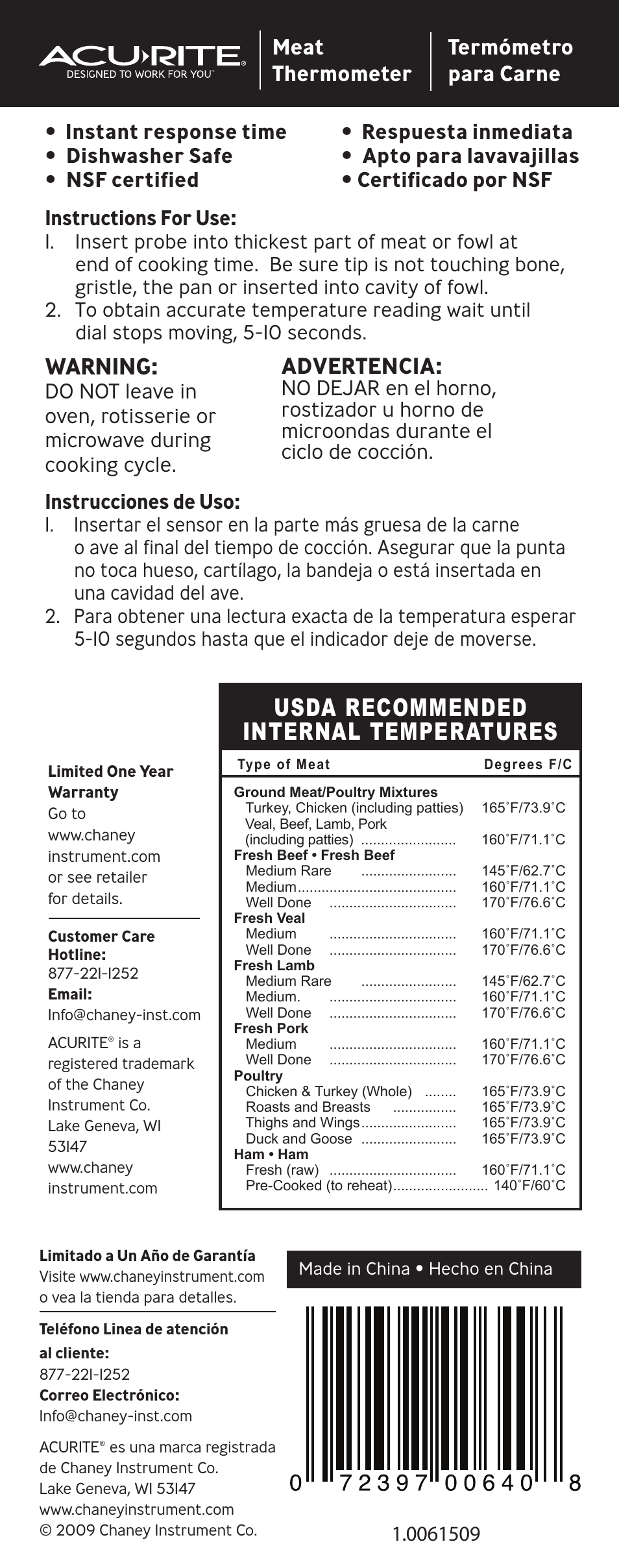 AcuRite 00640 Thermometer User Manual | 1 page