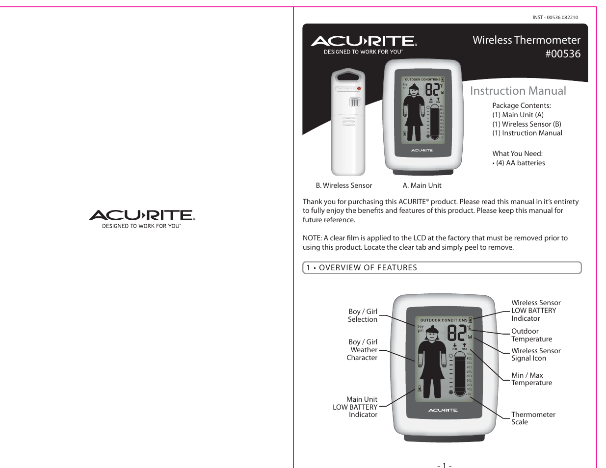 AcuRite 00536 Thermometer User Manual | 4 pages