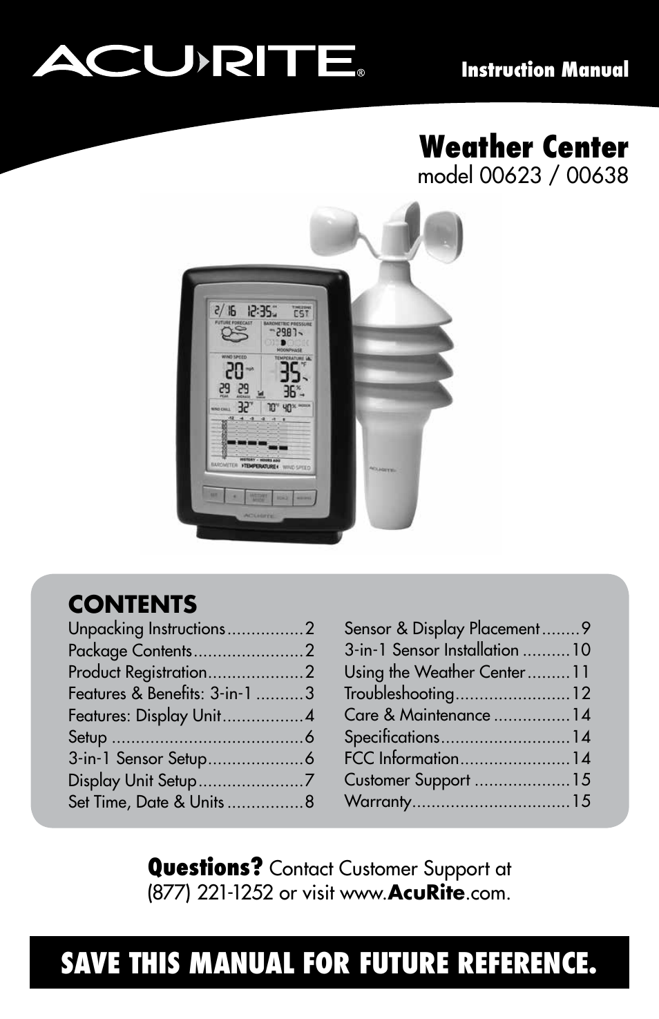 AcuRite 00638 Weather Station User Manual | 16 pages