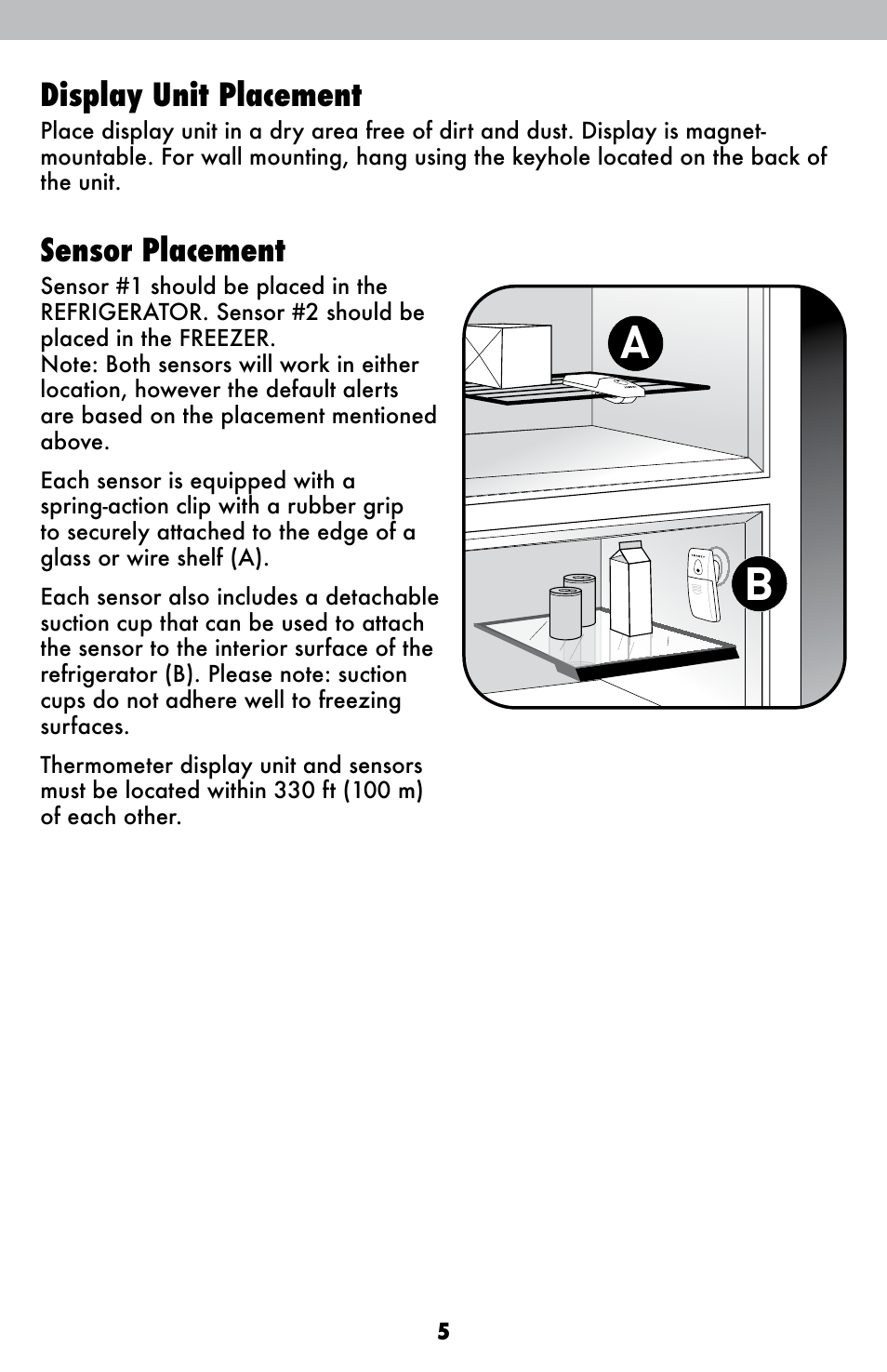 Display unit placement, Sensor placement | AcuRite 00986 Thermometer User Manual | Page 5 / 10