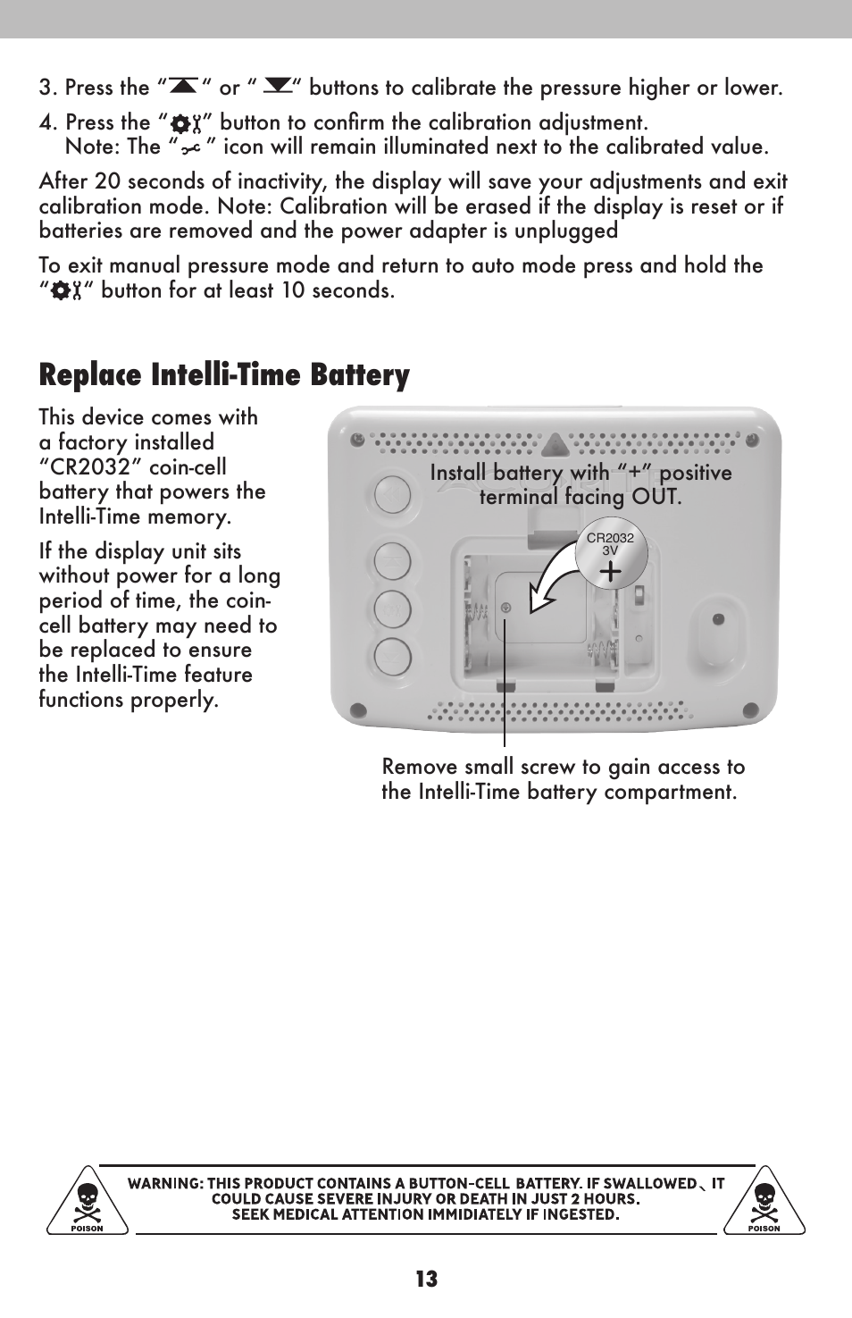 Replace intelli-time battery | AcuRite 02038W Weather Station User Manual | Page 13 / 16