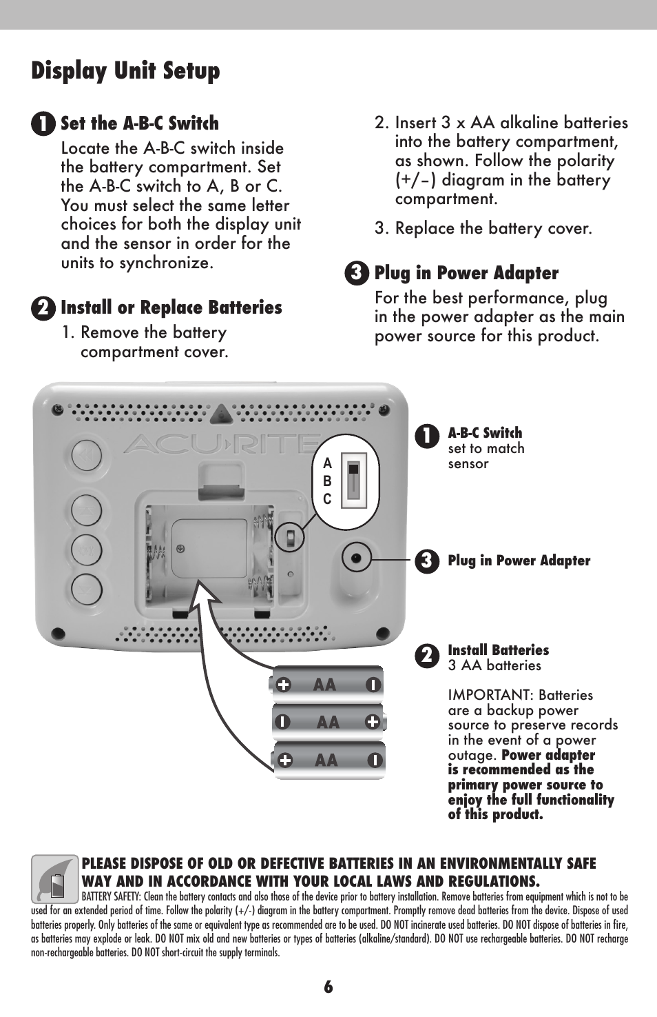 Display unit setup | AcuRite 02038W Weather Station User Manual | Page 6 / 16