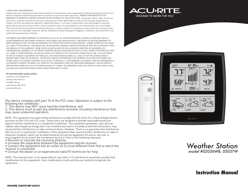 AcuRite 02037W Weather Station User Manual | 9 pages