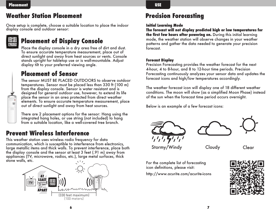 Placement of sensor, Precision forecasting, Prevent wireless interference | AcuRite 02037W Weather Station User Manual | Page 5 / 9