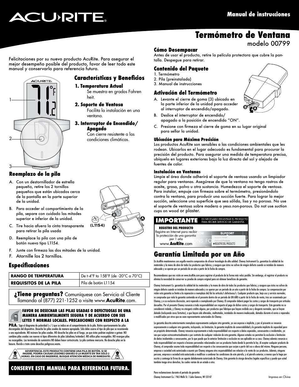 AcuRite 00799 Thermometer User Manual | Page 2 / 2