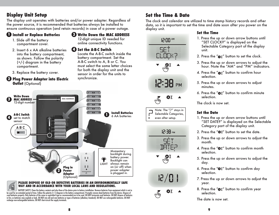 Set the time & date, Display unit setup | AcuRite 01035 Weather Station User Manual | Page 5 / 13