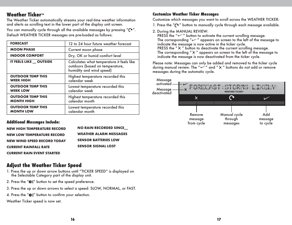 Adjust the weather ticker speed, Weather ticker | AcuRite 01035 Weather Station User Manual | Page 9 / 13