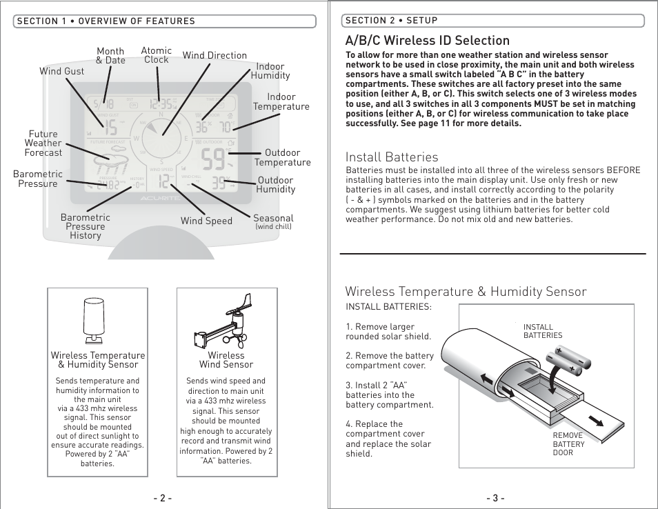 00825 - inst08 pg2.pdf, Install batteries | AcuRite 00825 Weather Station User Manual | Page 2 / 14