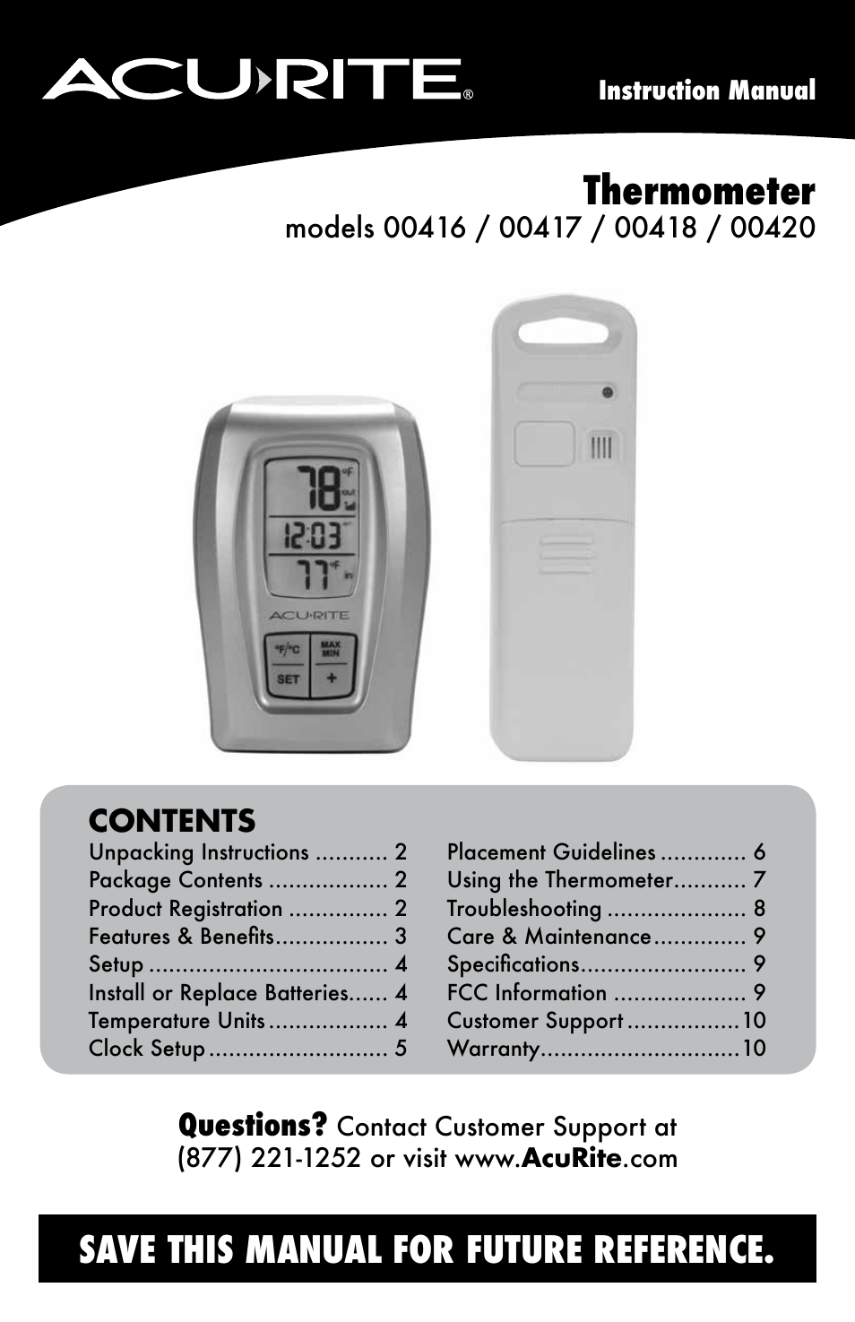 AcuRite 00420 Thermometer User Manual | 12 pages