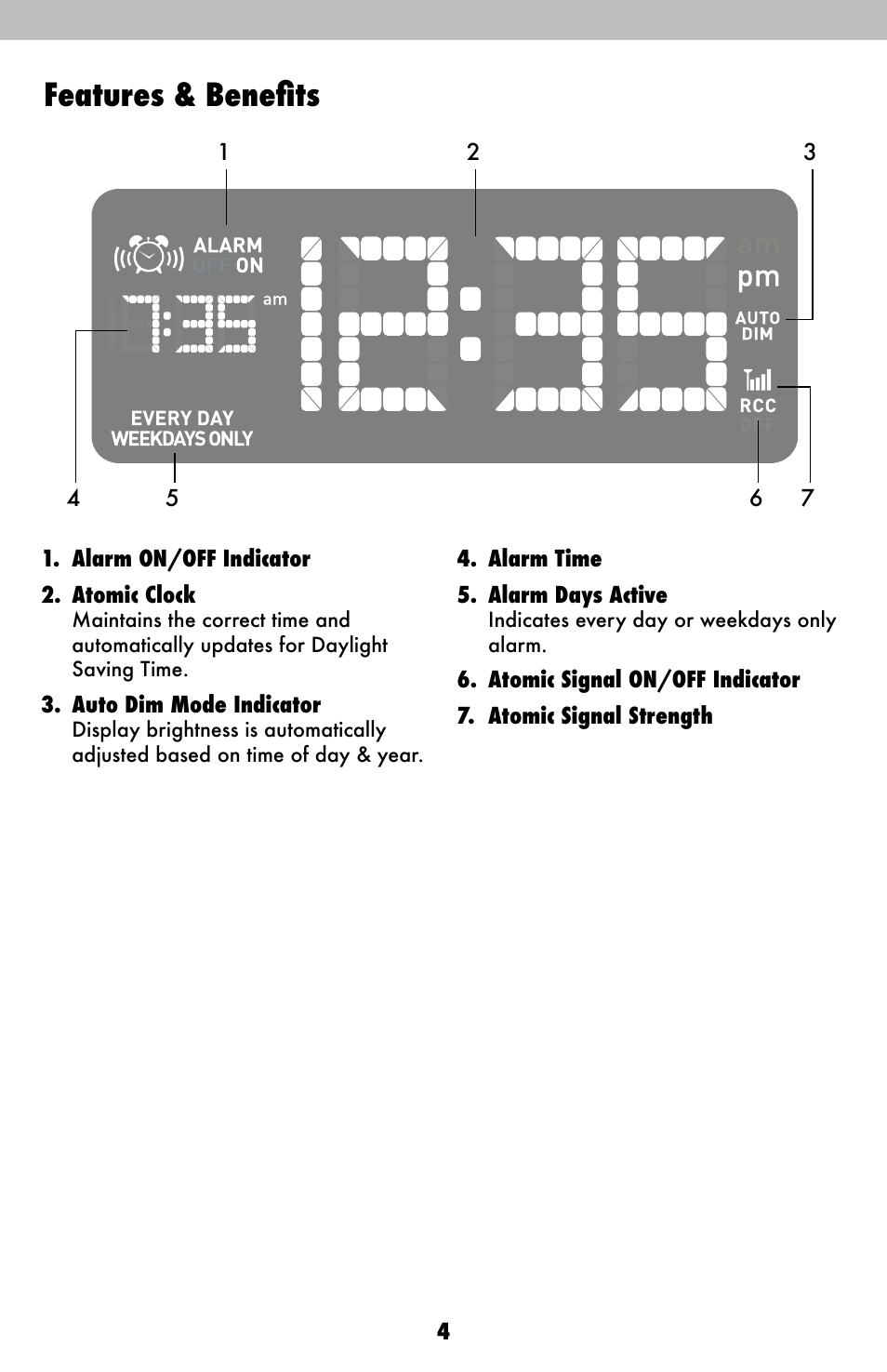 Features & benefits | AcuRite 13021 Alarm Clock User Manual | Page 4 / 12