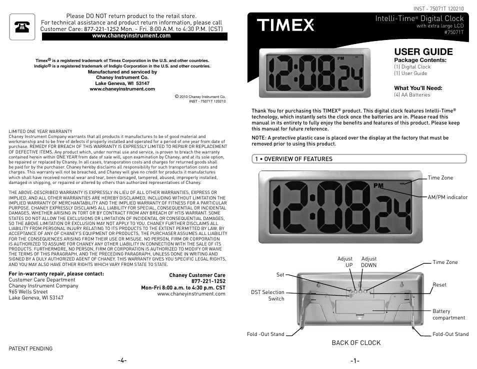 AcuRite 75071T Clock User Manual | 2 pages