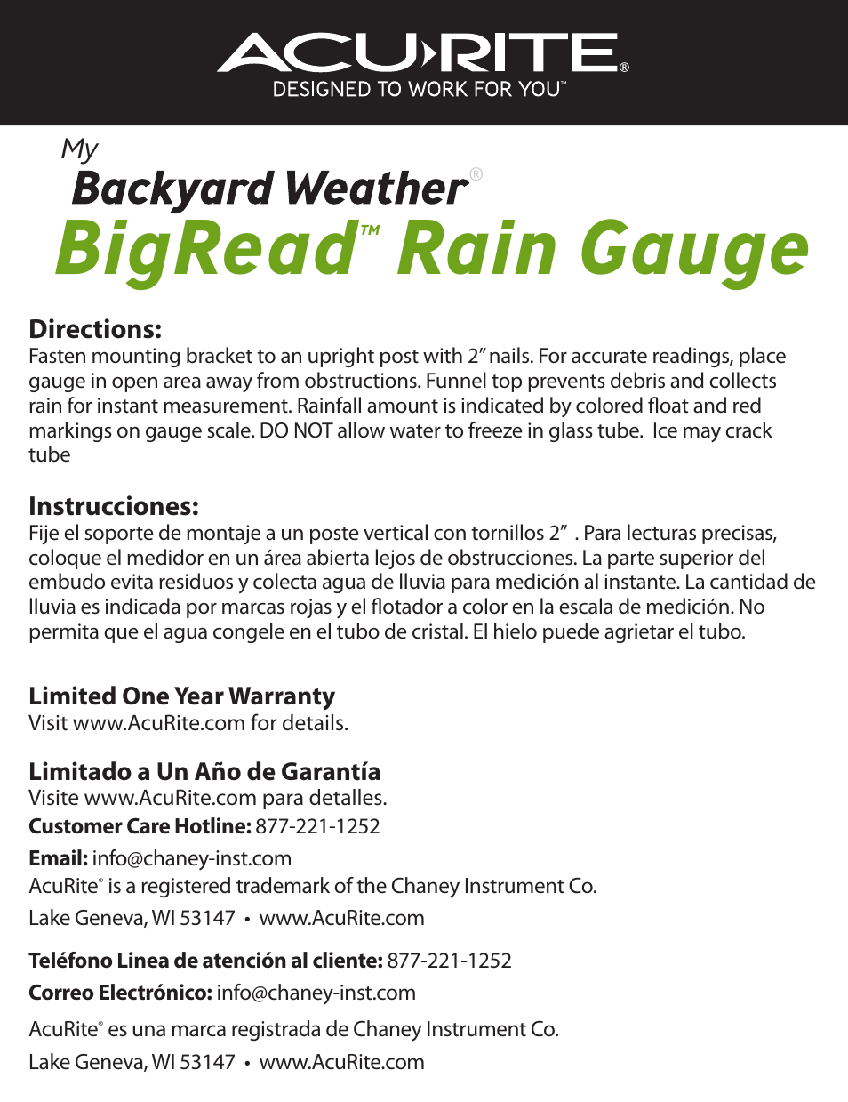 AcuRite 00853 Rain Gauge User Manual | 1 page