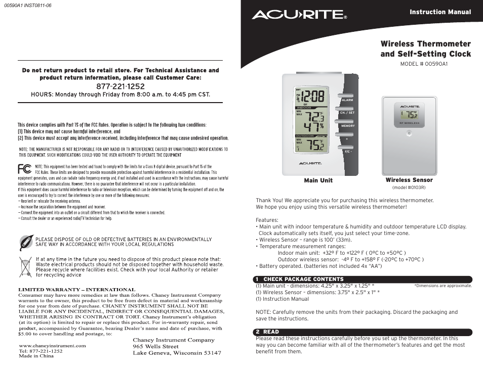 AcuRite 00590A1 Thermometer User Manual | 3 pages