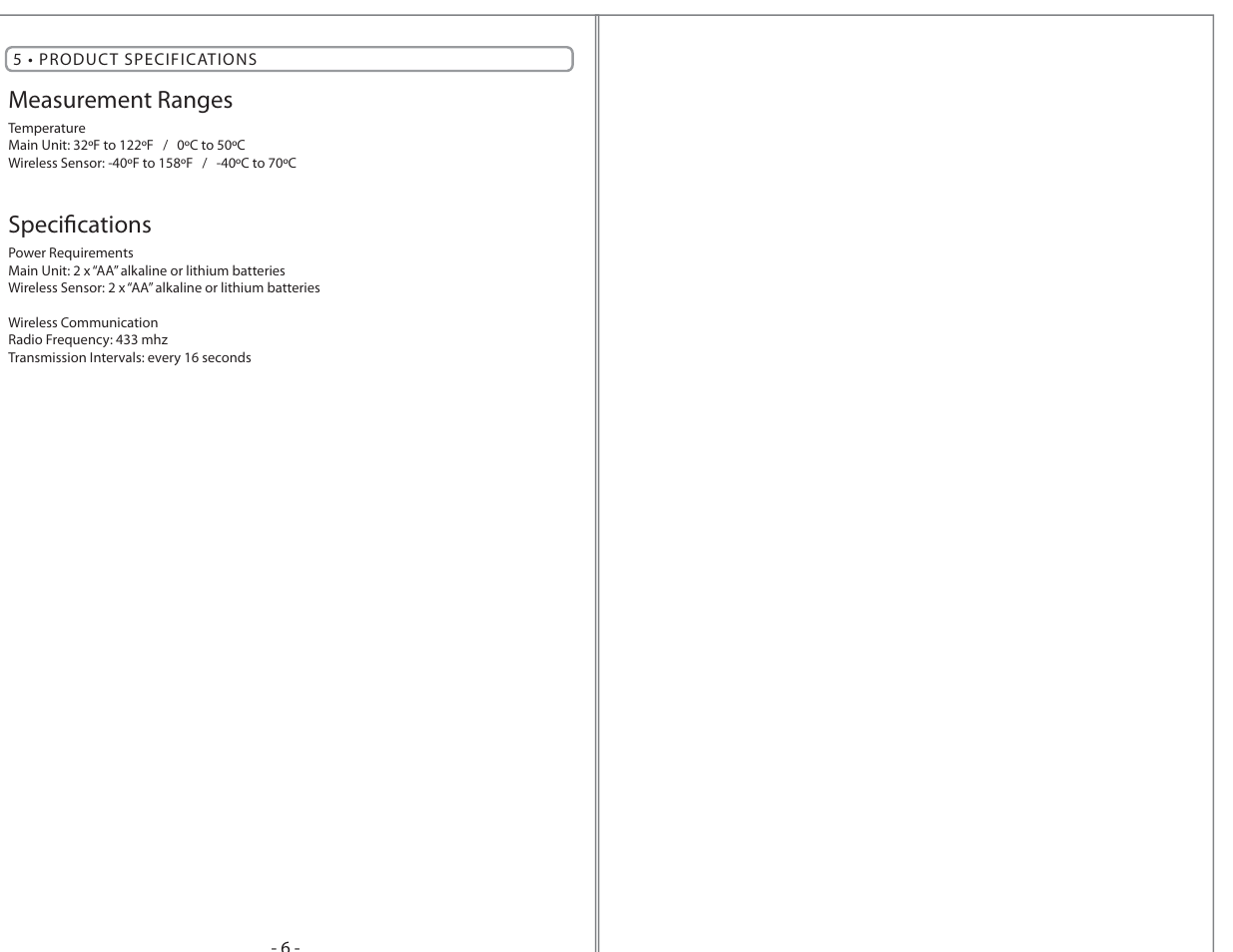 Measurement ranges, Specifications | AcuRite 00832 Weather Station User Manual | Page 4 / 4