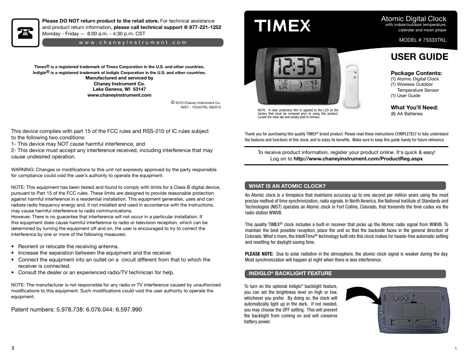 AcuRite 75333TKL Clock User Manual | 4 pages