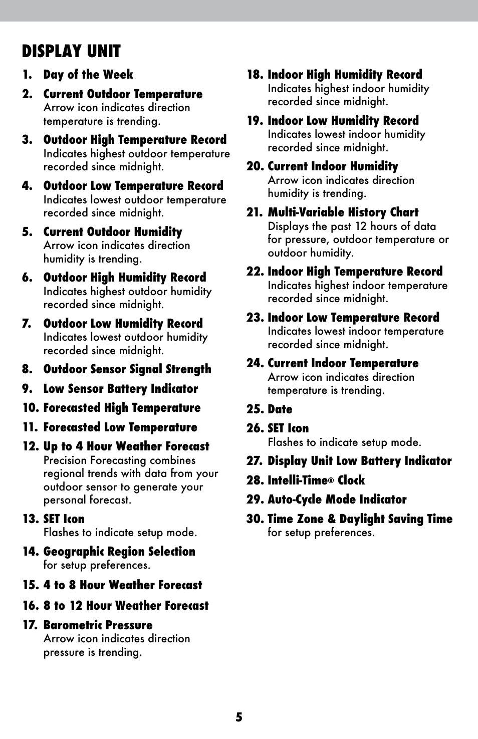 Display unit | AcuRite 02007 Weather Station User Manual | Page 5 / 17