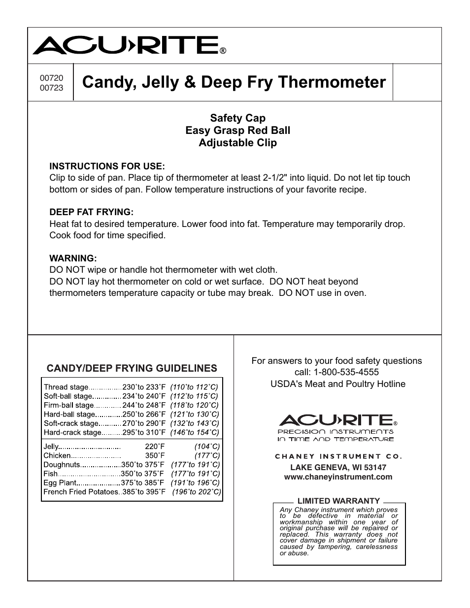 AcuRite 00723 Thermometer User Manual | 1 page