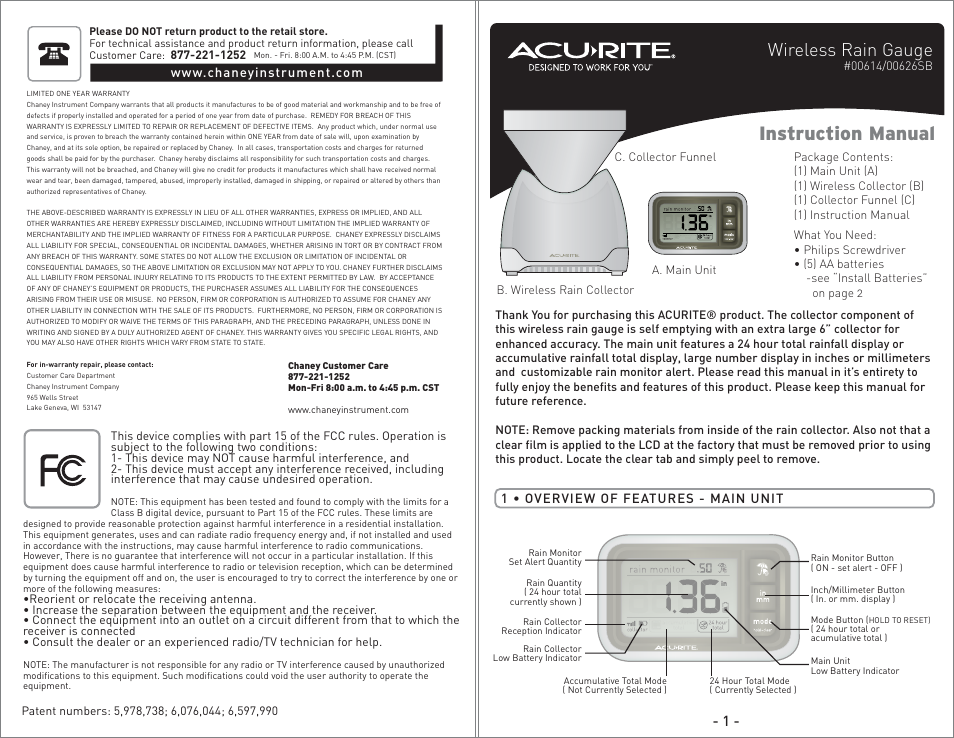 AcuRite 00614 Rain Gauge User Manual | 16 pages