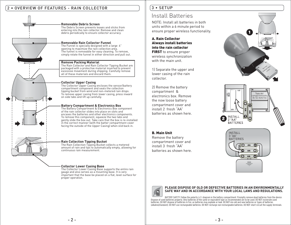 00614 - inst08 pg2.pdf, Install batteries | AcuRite 00614 Rain Gauge User Manual | Page 2 / 16