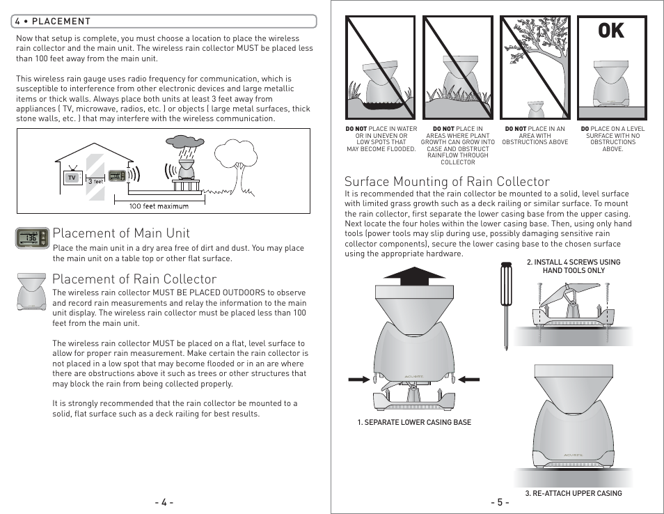 00614 - inst08 pg3.pdf, Placement of main unit | AcuRite 00614 Rain Gauge User Manual | Page 3 / 16