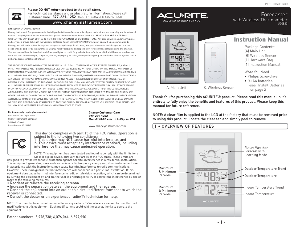 AcuRite 00823 Weather Station User Manual | 4 pages