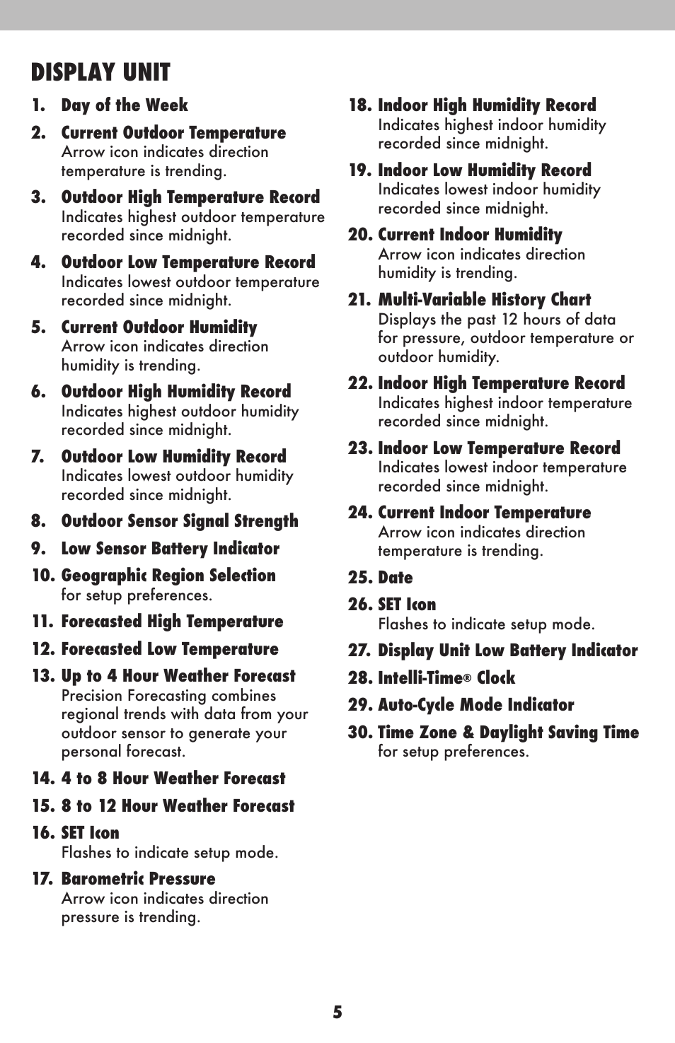 Display unit | AcuRite 02015 Weather Station User Manual | Page 5 / 16