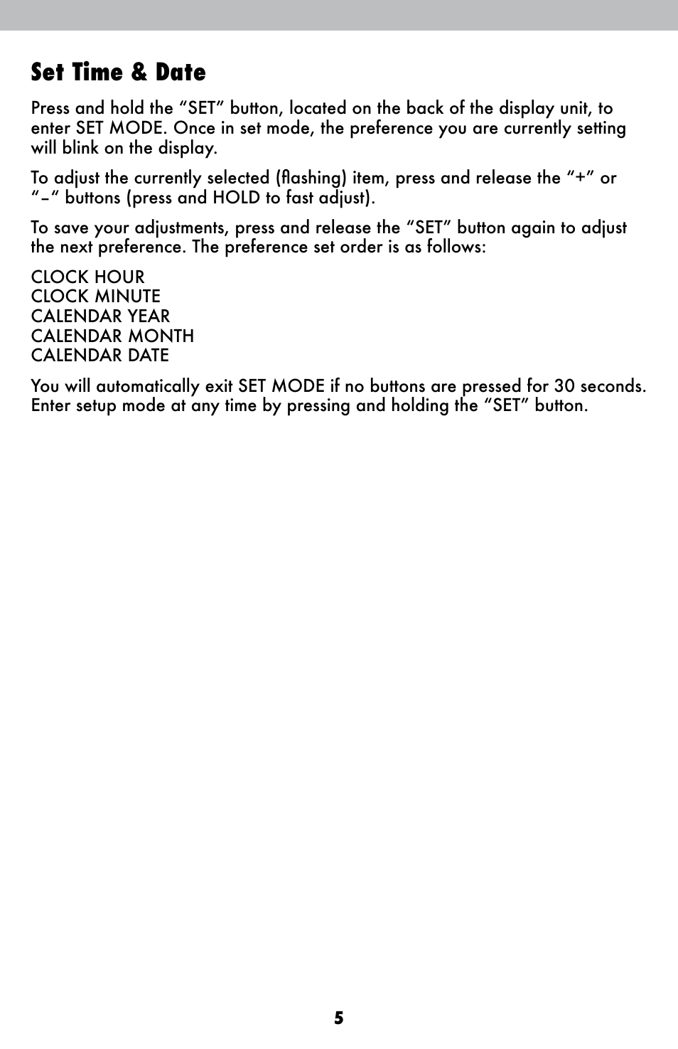 Set time & date | AcuRite 00827 Weather Station User Manual | Page 5 / 12