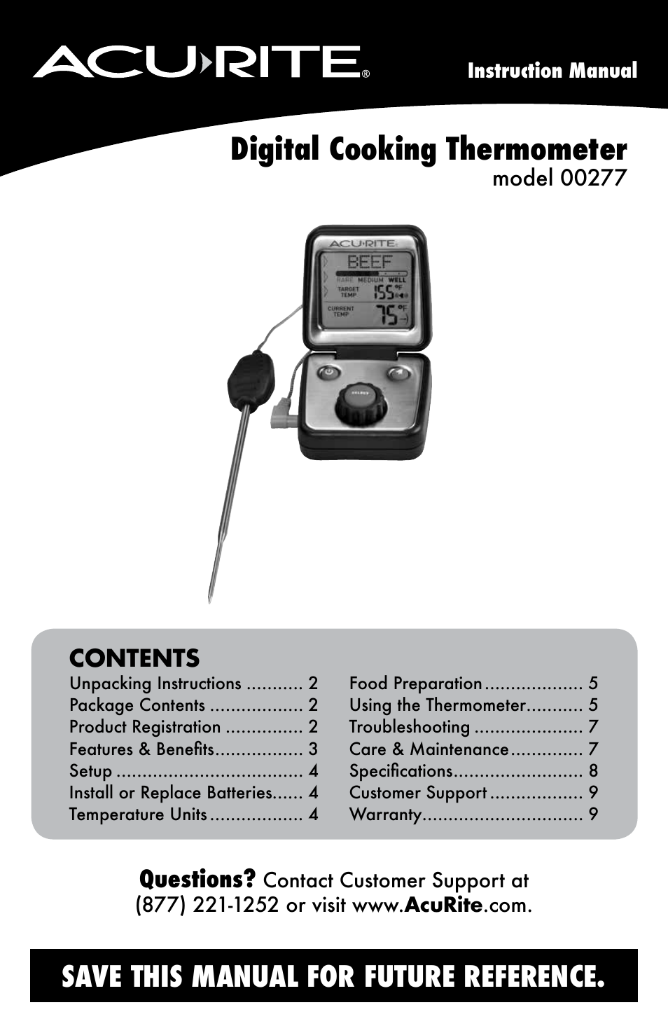 AcuRite 00277 Thermometer User Manual | 10 pages