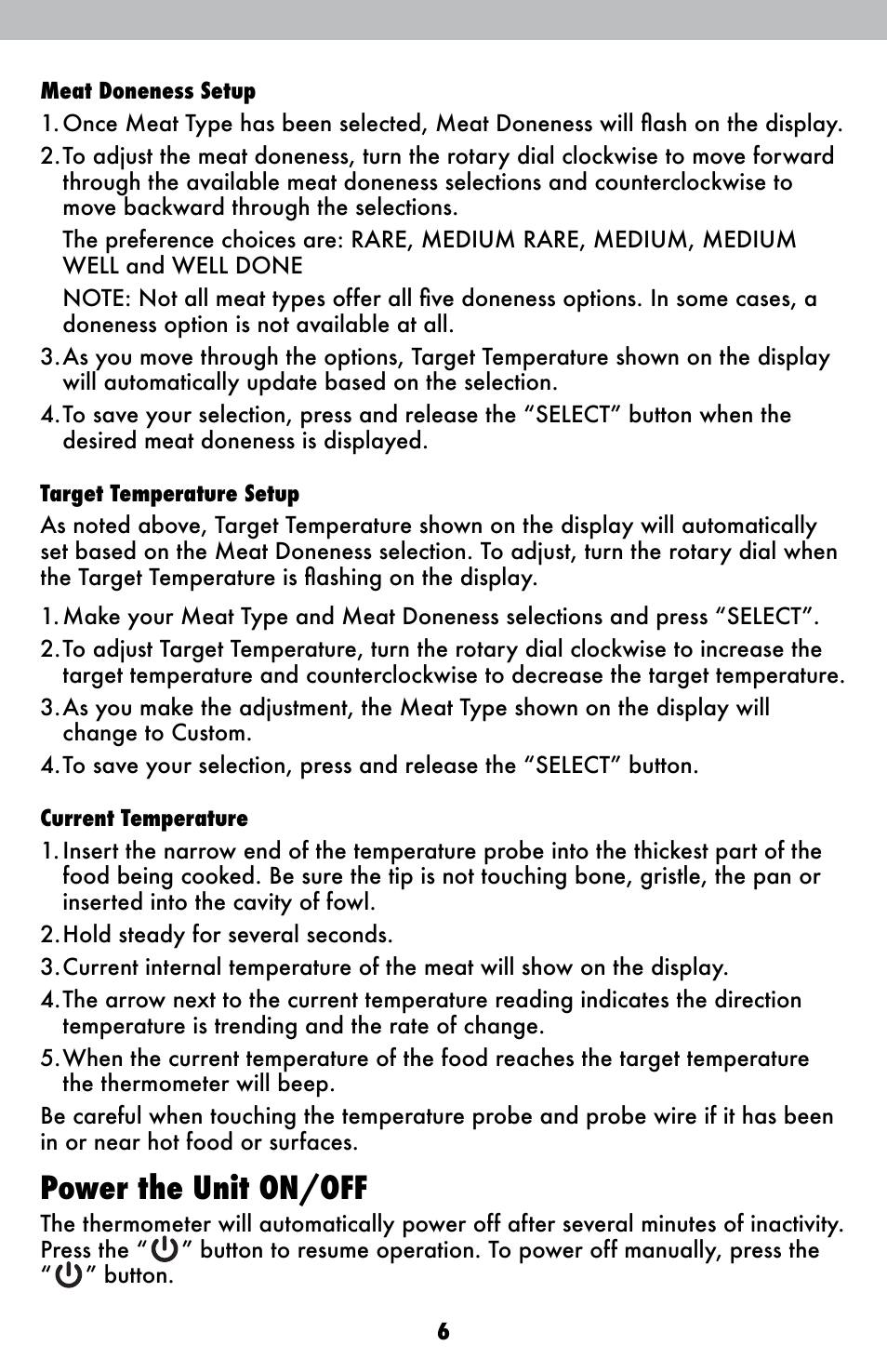 Power the unit on/off | AcuRite 00277 Thermometer User Manual | Page 6 / 10