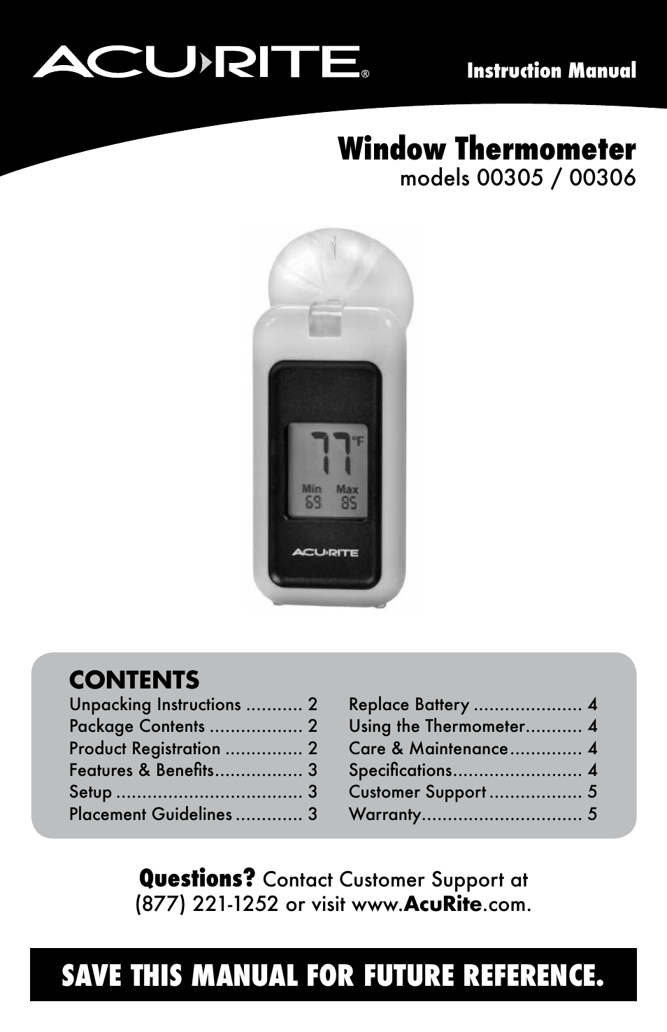 AcuRite 00306 Thermometer User Manual | 6 pages