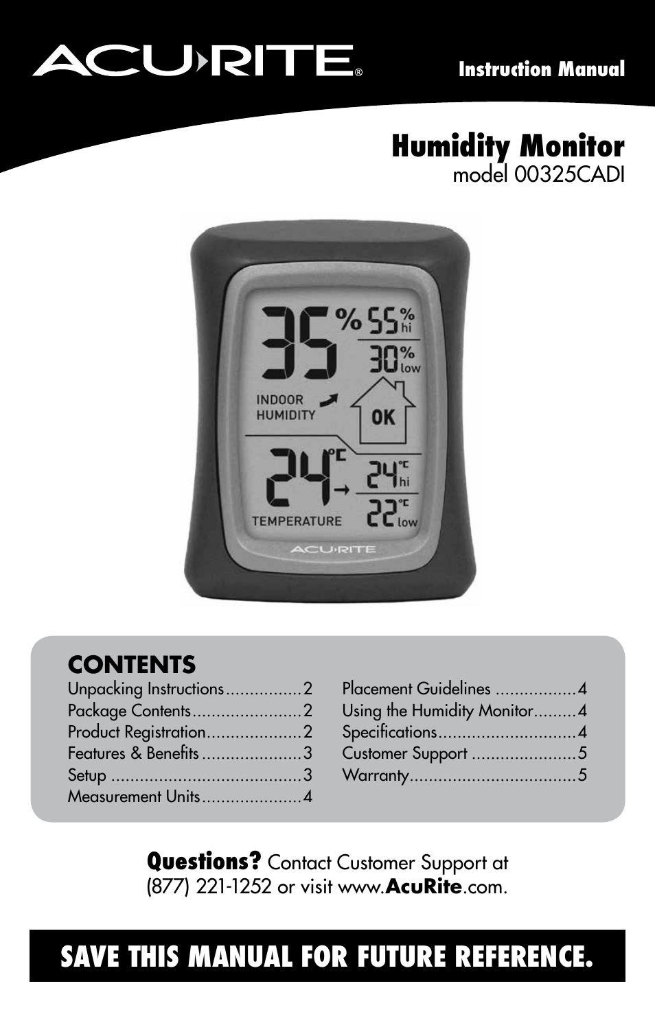 AcuRite 00327 Humidity Monitor User Manual | 6 pages