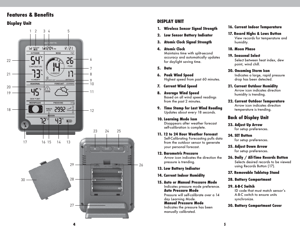 Features & benefits | AcuRite 00608 Weather Station User Manual | Page 3 / 9