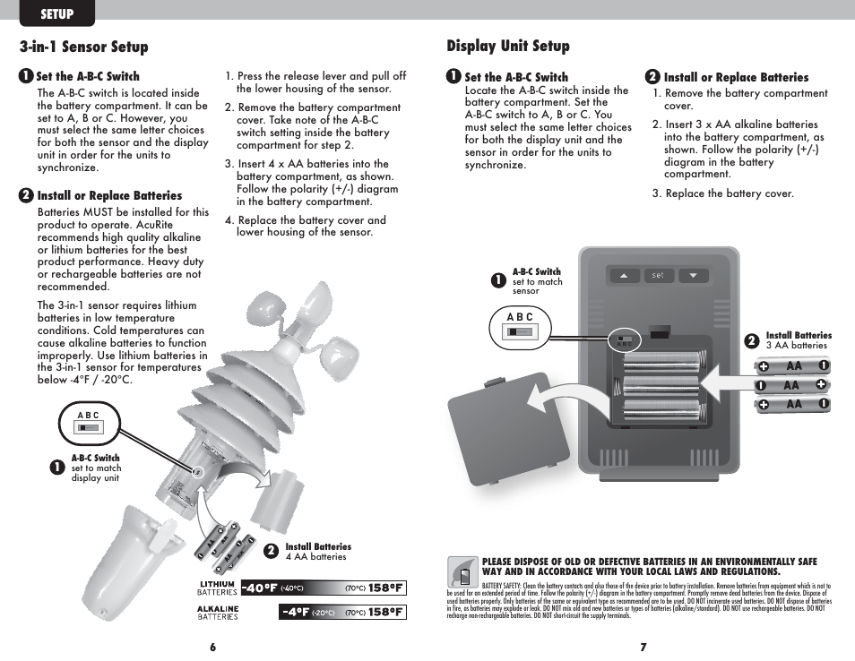 In-1 sensor setup, Display unit setup | AcuRite 00608 Weather Station User Manual | Page 4 / 9