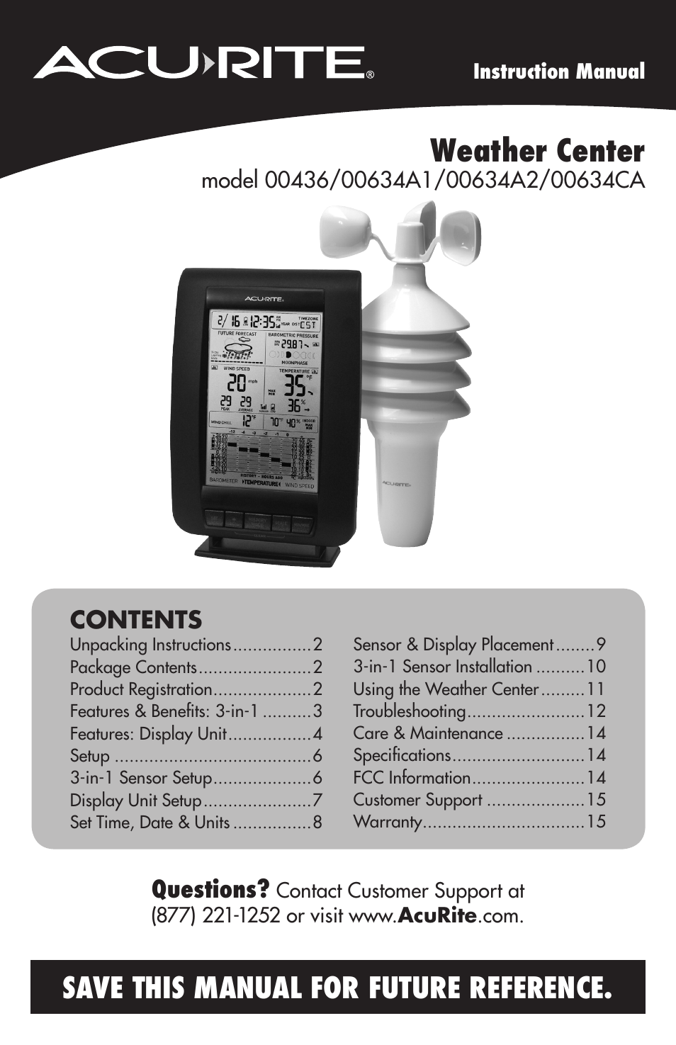 AcuRite 00634 Weather Station User Manual | 16 pages