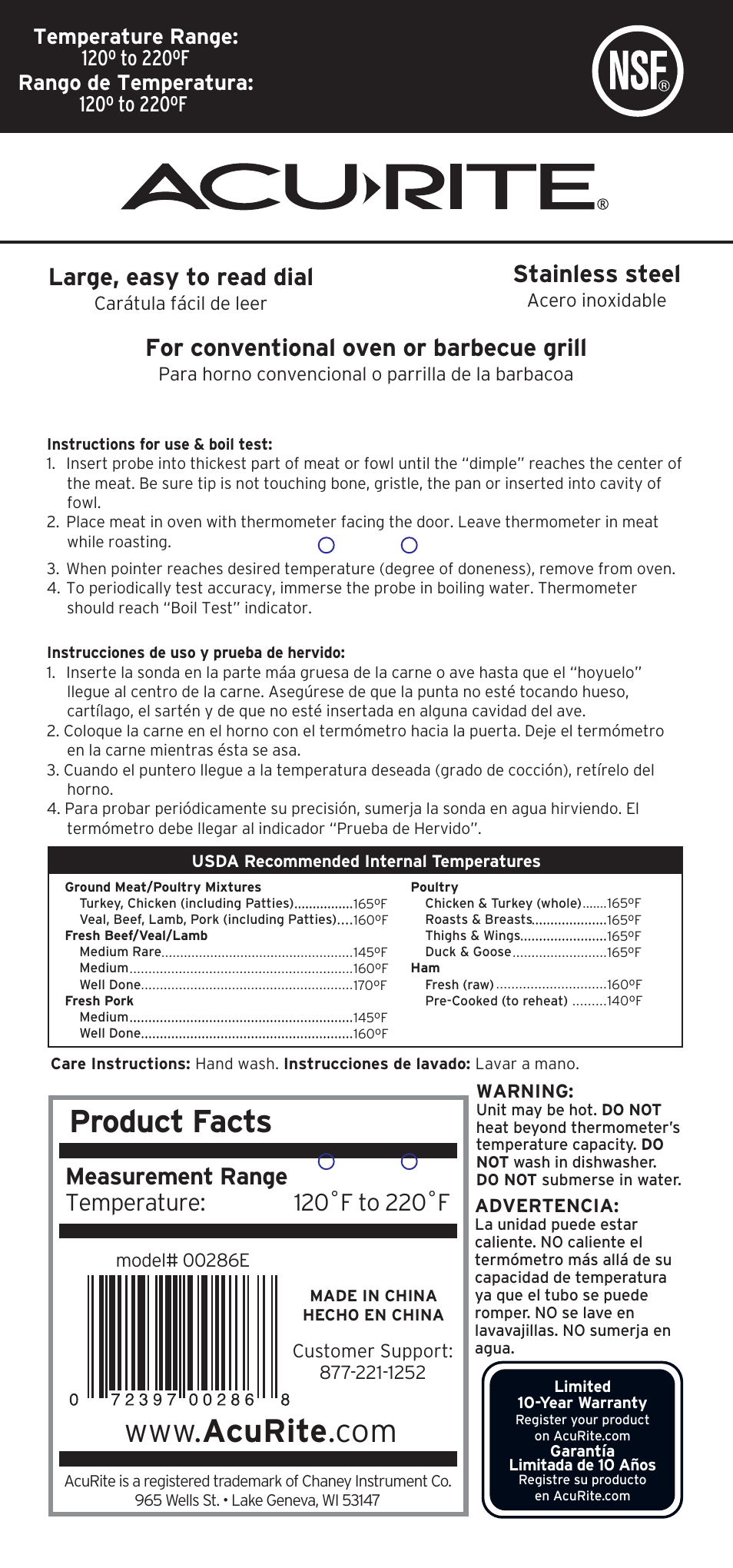 AcuRite 00286E Thermometer User Manual | 1 page