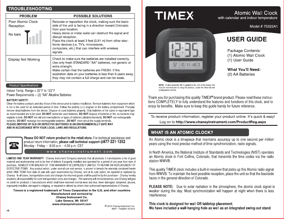 AcuRite 75322 Clock User Manual | 2 pages