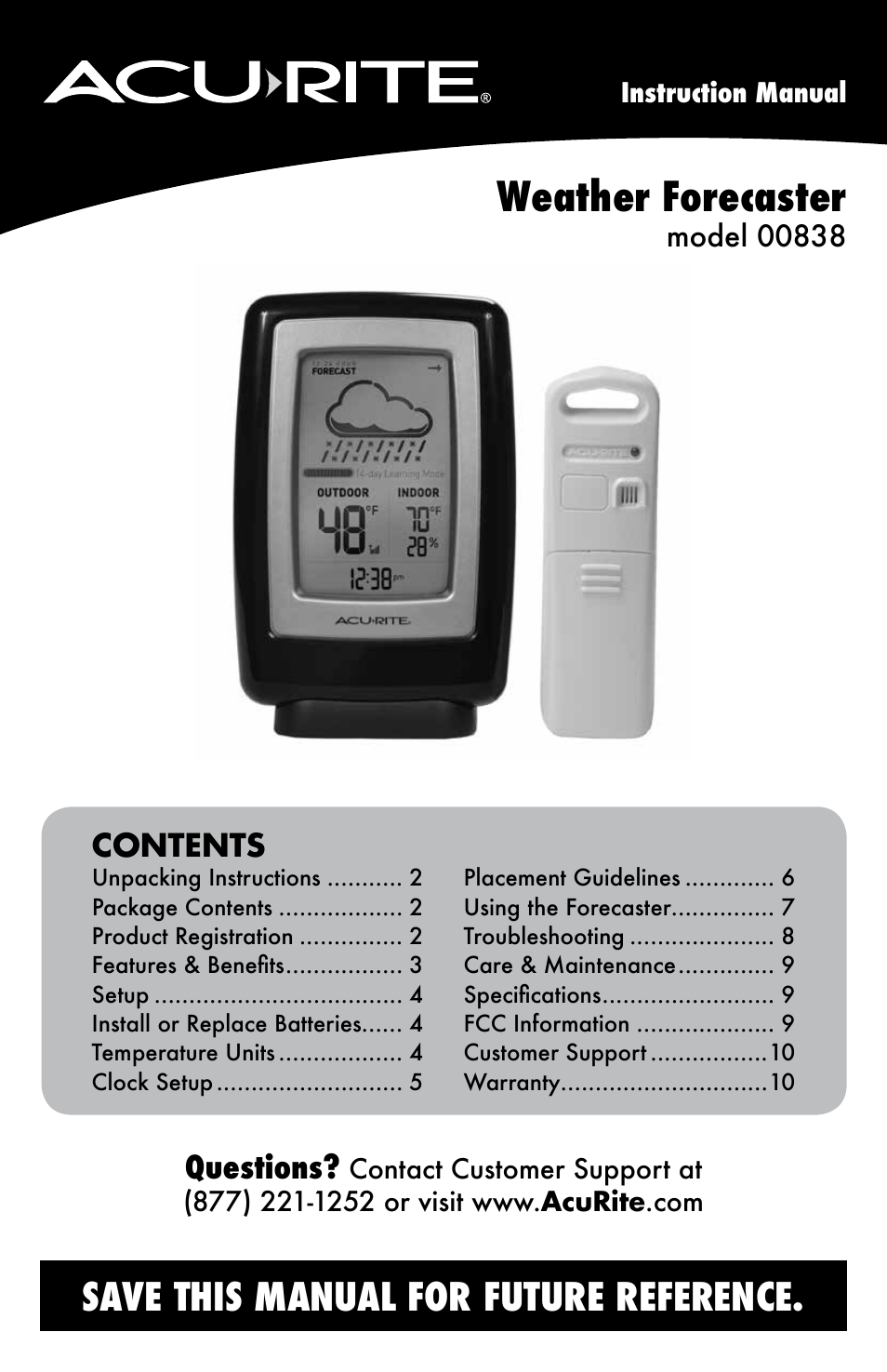 AcuRite 00838 Weather Station User Manual | 12 pages