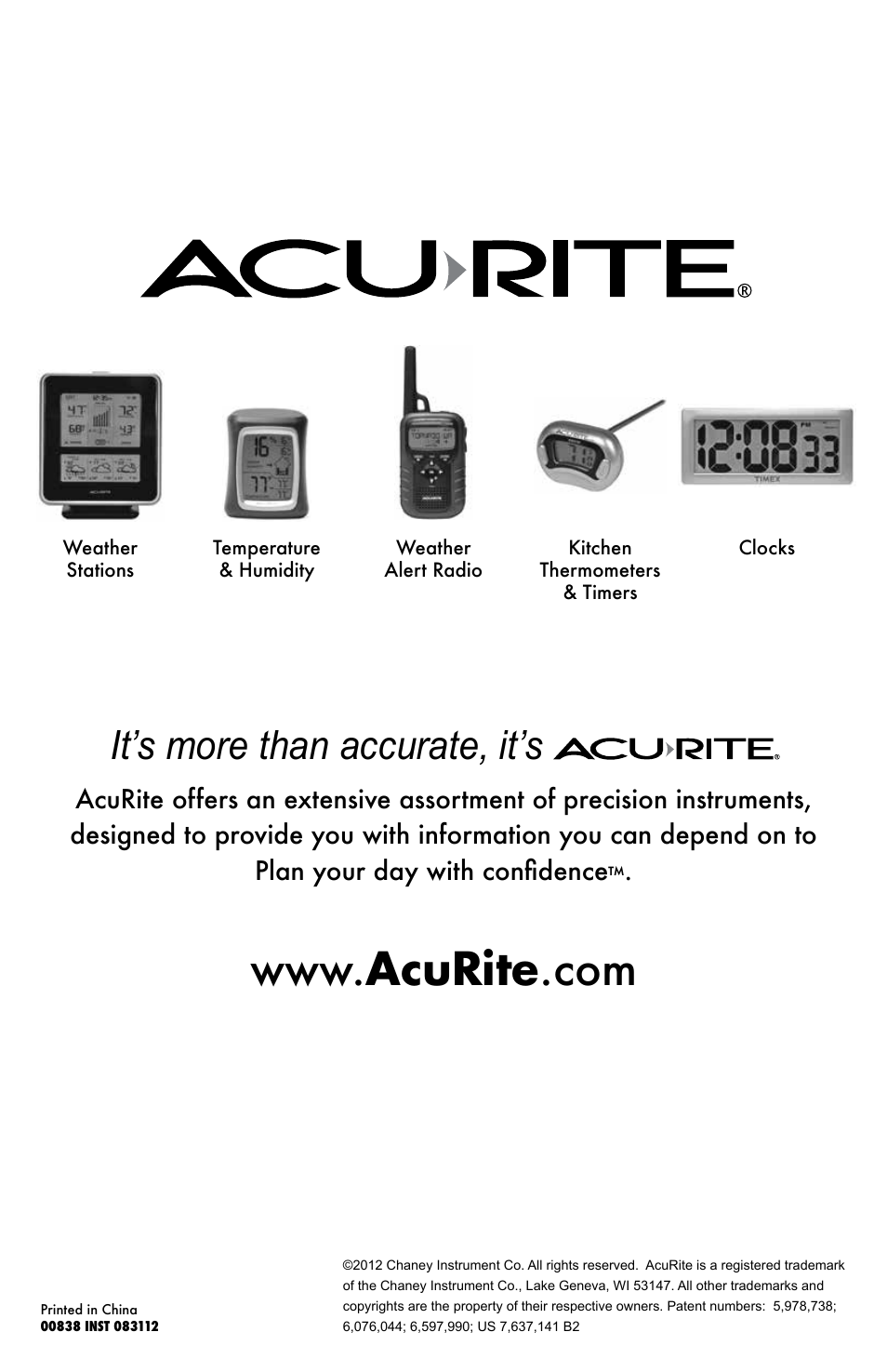It’s more than accurate, it’s | AcuRite 00838 Weather Station User Manual | Page 12 / 12