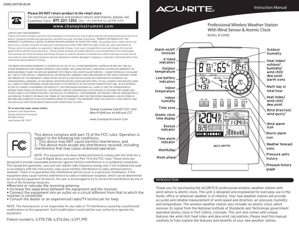 AcuRite 00992 Weather Station User Manual | 9 pages