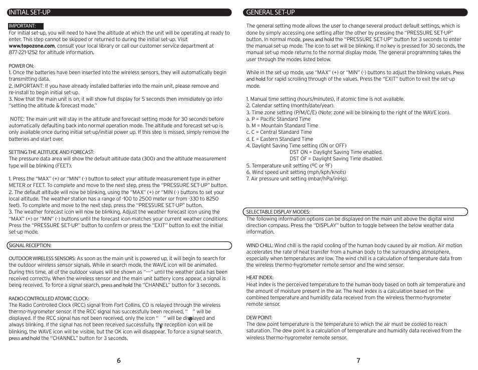 Initial set-up, General set-up | AcuRite 00992 Weather Station User Manual | Page 4 / 9